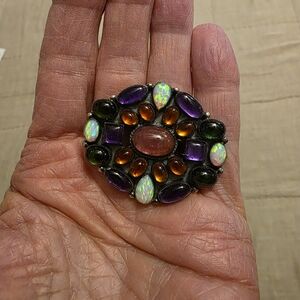 Vintage-Inspired Purple and Orange Gemstone Brooch